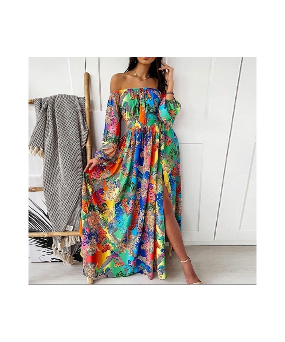 Elegant Print Large Swing Evening Dress 2022 Women Sexy Slash Neck Boho Maxi Dress Ladies New Spring Summer Fashion Party Dre...