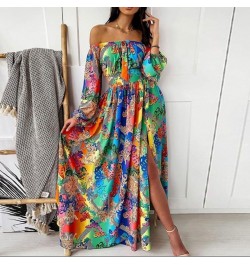 Elegant Print Large Swing Evening Dress 2022 Women Sexy Slash Neck Boho Maxi Dress Ladies New Spring Summer Fashion Party Dre...