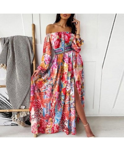 Elegant Print Large Swing Evening Dress 2022 Women Sexy Slash Neck Boho Maxi Dress Ladies New Spring Summer Fashion Party Dre...