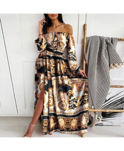 Elegant Print Large Swing Evening Dress 2022 Women Sexy Slash Neck Boho Maxi Dress Ladies New Spring Summer Fashion Party Dre...