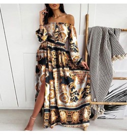 Elegant Print Large Swing Evening Dress 2022 Women Sexy Slash Neck Boho Maxi Dress Ladies New Spring Summer Fashion Party Dre...