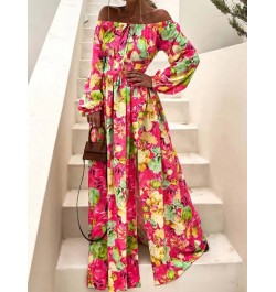 Elegant Print Large Swing Evening Dress 2022 Women Sexy Slash Neck Boho Maxi Dress Ladies New Spring Summer Fashion Party Dre...