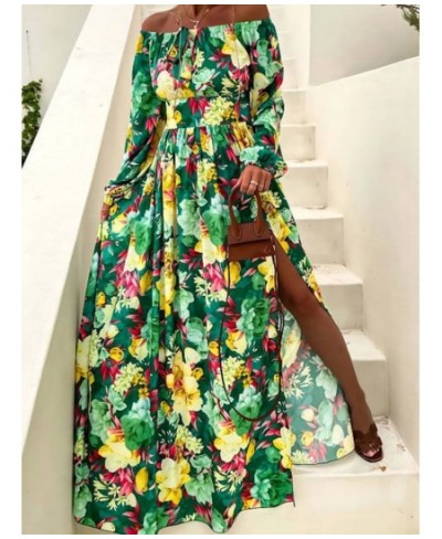 Elegant Print Large Swing Evening Dress 2022 Women Sexy Slash Neck Boho Maxi Dress Ladies New Spring Summer Fashion Party Dre...