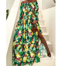 Elegant Print Large Swing Evening Dress 2022 Women Sexy Slash Neck Boho Maxi Dress Ladies New Spring Summer Fashion Party Dre...