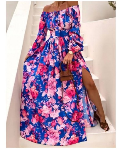 Elegant Print Large Swing Evening Dress 2022 Women Sexy Slash Neck Boho Maxi Dress Ladies New Spring Summer Fashion Party Dre...