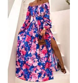 Elegant Print Large Swing Evening Dress 2022 Women Sexy Slash Neck Boho Maxi Dress Ladies New Spring Summer Fashion Party Dre...