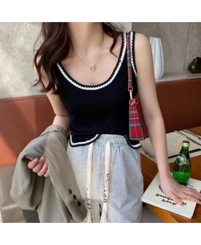 Chic Tank Top Knitting Sexy Camis Striped Sleeveless Vests Tube Crop Tops Vintage Slim White Summer Clothes For Women Korean ...