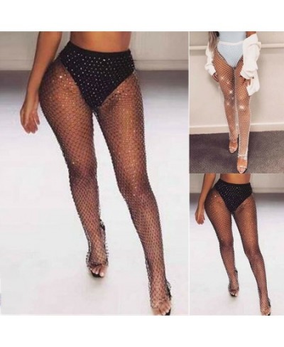 Crystal Diamond Mesh Pants Women Sexy Summer Hollow Out Transparent Loose Long Fishnet Pants Trousers $34.54 - Pants & Capris