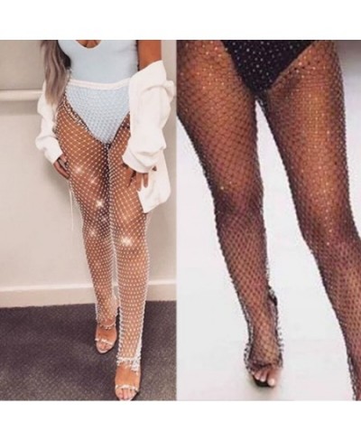 Crystal Diamond Mesh Pants Women Sexy Summer Hollow Out Transparent Loose Long Fishnet Pants Trousers $34.54 - Pants & Capris