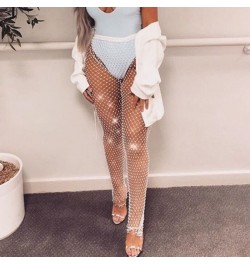 Crystal Diamond Mesh Pants Women Sexy Summer Hollow Out Transparent Loose Long Fishnet Pants Trousers $34.54 - Pants & Capris