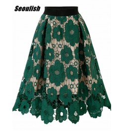 Spring Summer Lace Crochet Midi Skirts Womens High Waist 2022 New Hollow Out Elegant Office Chic A-Line Skirt Female $40.98 -...