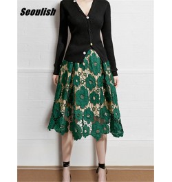 Spring Summer Lace Crochet Midi Skirts Womens High Waist 2022 New Hollow Out Elegant Office Chic A-Line Skirt Female $40.98 -...