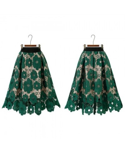 Spring Summer Lace Crochet Midi Skirts Womens High Waist 2022 New Hollow Out Elegant Office Chic A-Line Skirt Female $40.98 -...