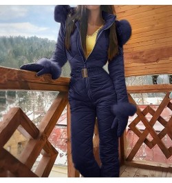 Women Jumpsuit Ski Suit With Gloves Winter Fashion Casual Hooded Fur Collar Skisuit Outdoor Thick Water-Proof Zipper Bodysuit...