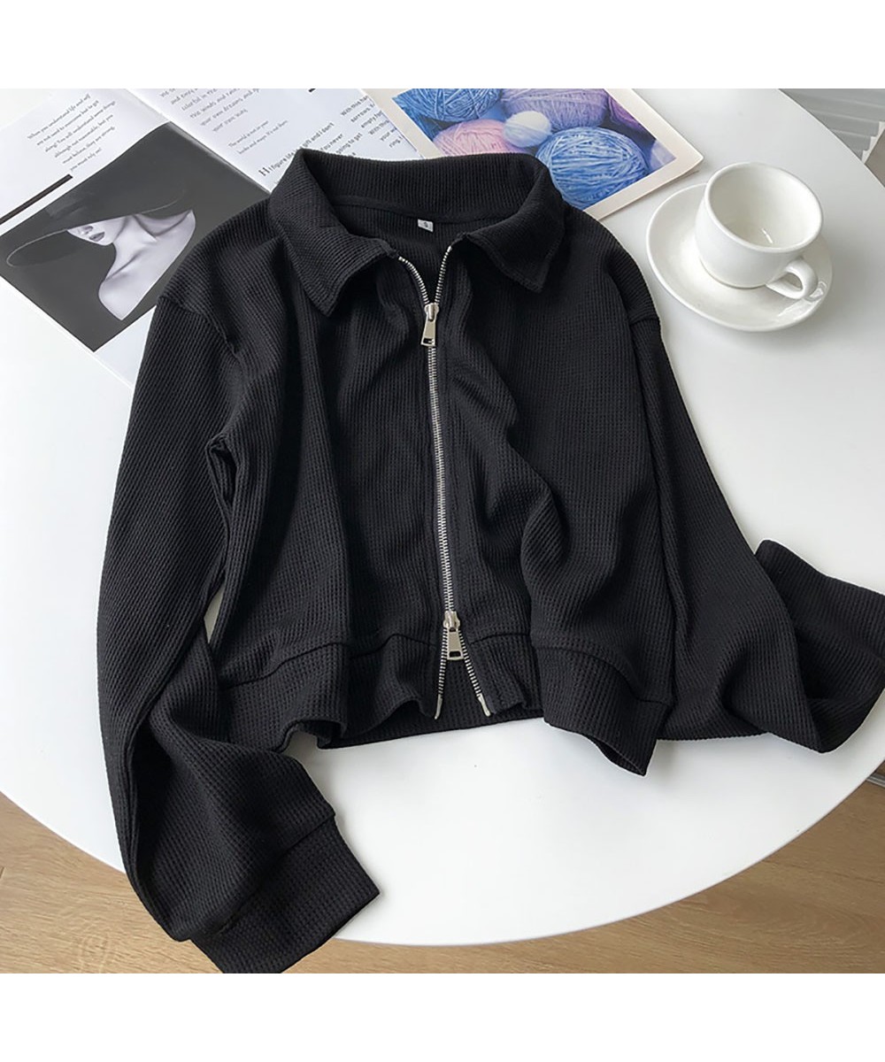 Solid Short Zipper Women's Sweatshirt Spring Autumn Turn Down Collar Long Sleeve Casual Thin Tops Loose Casual Women Jackets ...