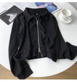 Solid Short Zipper Women's Sweatshirt Spring Autumn Turn Down Collar Long Sleeve Casual Thin Tops Loose Casual Women Jackets ...