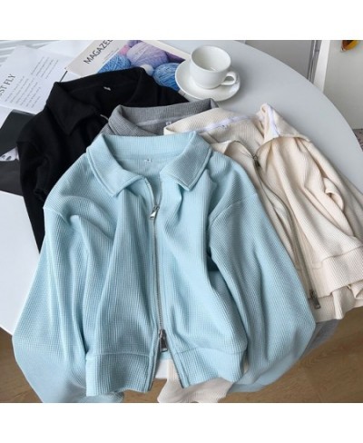 Solid Short Zipper Women's Sweatshirt Spring Autumn Turn Down Collar Long Sleeve Casual Thin Tops Loose Casual Women Jackets ...