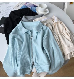 Solid Short Zipper Women's Sweatshirt Spring Autumn Turn Down Collar Long Sleeve Casual Thin Tops Loose Casual Women Jackets ...