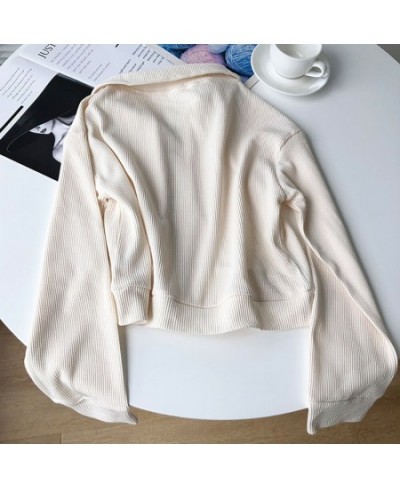 Solid Short Zipper Women's Sweatshirt Spring Autumn Turn Down Collar Long Sleeve Casual Thin Tops Loose Casual Women Jackets ...