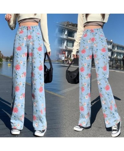 2022 new jeans loose high waist printing slim straight trousers wide leg women's pants $54.64 - Jeans