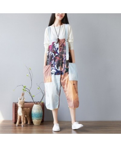 Women Printed Summer Light Print Patchwork Jumpsuits Overalls Pants Ladies Vintage Ripped Holes Rompers Trousers Female Print...