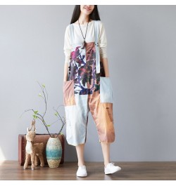 Women Printed Summer Light Print Patchwork Jumpsuits Overalls Pants Ladies Vintage Ripped Holes Rompers Trousers Female Print...