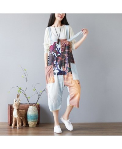 Women Printed Summer Light Print Patchwork Jumpsuits Overalls Pants Ladies Vintage Ripped Holes Rompers Trousers Female Print...