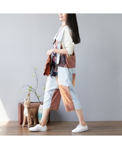 Women Printed Summer Light Print Patchwork Jumpsuits Overalls Pants Ladies Vintage Ripped Holes Rompers Trousers Female Print...