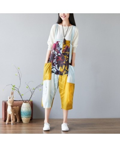 Women Printed Summer Light Print Patchwork Jumpsuits Overalls Pants Ladies Vintage Ripped Holes Rompers Trousers Female Print...