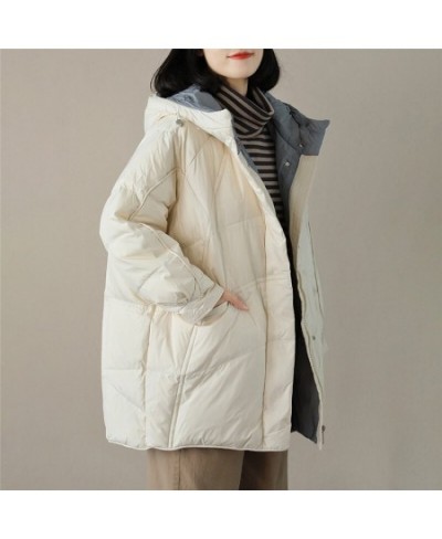 Autumn Winter Midi Long Hooded Down Coat Women Warm Thicken White Duck Down Jacket Parkas Female Loose Oversize Puffer Outwea...