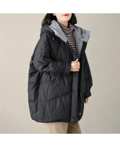 Autumn Winter Midi Long Hooded Down Coat Women Warm Thicken White Duck Down Jacket Parkas Female Loose Oversize Puffer Outwea...