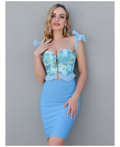 Bandage Dress Set Women Sexy Two Piece Skirt Set 2022 New Summer Bodysuit and Floral Bow Crop Top Set for Club Party $75.04 -...