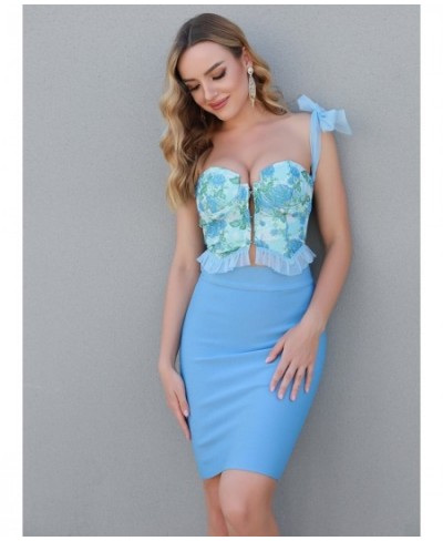 Bandage Dress Set Women Sexy Two Piece Skirt Set 2022 New Summer Bodysuit and Floral Bow Crop Top Set for Club Party $75.04 -...