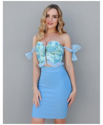 Bandage Dress Set Women Sexy Two Piece Skirt Set 2022 New Summer Bodysuit and Floral Bow Crop Top Set for Club Party $75.04 -...