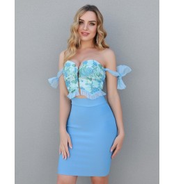 Bandage Dress Set Women Sexy Two Piece Skirt Set 2022 New Summer Bodysuit and Floral Bow Crop Top Set for Club Party $75.04 -...