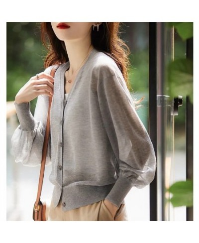 Knitting Cardigan Women Sweater Summer Korean Solid Color Loose V-neck Light Breathable Cardigan Sunscreen Long Sleeves Top $...