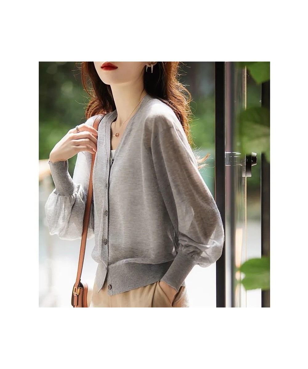 Knitting Cardigan Women Sweater Summer Korean Solid Color Loose V-neck Light Breathable Cardigan Sunscreen Long Sleeves Top $...