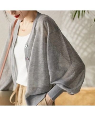 Knitting Cardigan Women Sweater Summer Korean Solid Color Loose V-neck Light Breathable Cardigan Sunscreen Long Sleeves Top $...