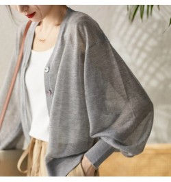 Knitting Cardigan Women Sweater Summer Korean Solid Color Loose V-neck Light Breathable Cardigan Sunscreen Long Sleeves Top $...