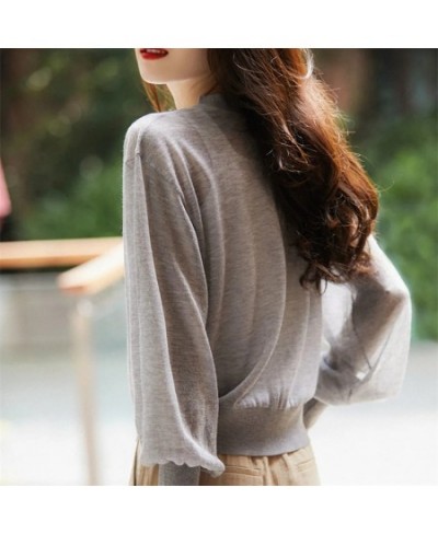 Knitting Cardigan Women Sweater Summer Korean Solid Color Loose V-neck Light Breathable Cardigan Sunscreen Long Sleeves Top $...