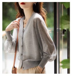 Knitting Cardigan Women Sweater Summer Korean Solid Color Loose V-neck Light Breathable Cardigan Sunscreen Long Sleeves Top $...