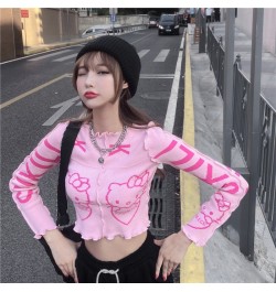 Pink Cropped Womens Autumn Winter Sweaters 20231 The New Fashion Printing Ruffle Pullover $26.28 - Sweaters