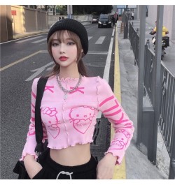 Pink Cropped Womens Autumn Winter Sweaters 20231 The New Fashion Printing Ruffle Pullover $26.28 - Sweaters