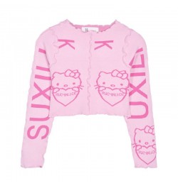 Pink Cropped Womens Autumn Winter Sweaters 20231 The New Fashion Printing Ruffle Pullover $26.28 - Sweaters