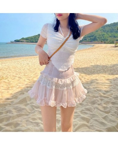 Patchwork Fairycore Mesh A-line Women Lace Korean Fashion Cute Skirt Female Summer Slim College Style Lolita Fairy Skirts $26...