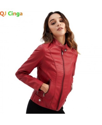 Spring and Autumn New Style Gules Leather Jacket Women's Fashionable Trim Motorcycle Women Coat Black Purple Brown S-4XL $66....