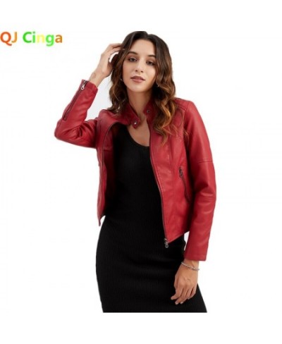 Spring and Autumn New Style Gules Leather Jacket Women's Fashionable Trim Motorcycle Women Coat Black Purple Brown S-4XL $66....