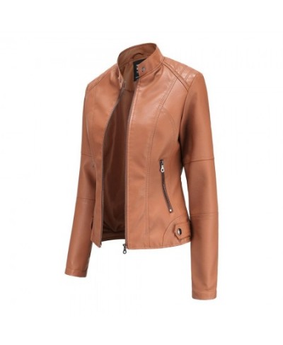 Spring and Autumn New Style Gules Leather Jacket Women's Fashionable Trim Motorcycle Women Coat Black Purple Brown S-4XL $66....