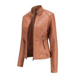 Spring and Autumn New Style Gules Leather Jacket Women's Fashionable Trim Motorcycle Women Coat Black Purple Brown S-4XL $66....