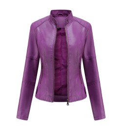 Spring and Autumn New Style Gules Leather Jacket Women's Fashionable Trim Motorcycle Women Coat Black Purple Brown S-4XL $66....